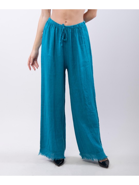 Pantalone palazzo con frange sotto in lino