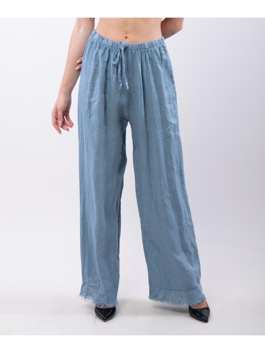Pantalone palazzo con frange sotto in lino