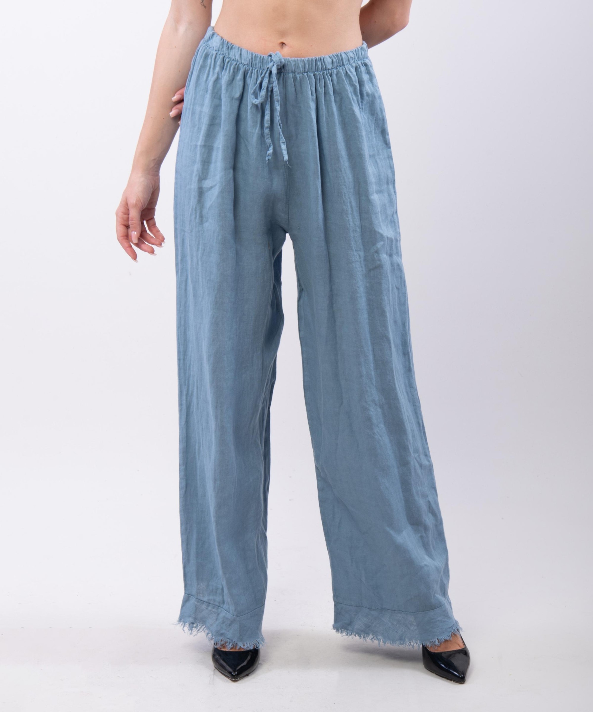 Pantalone palazzo con frange sotto in lino
