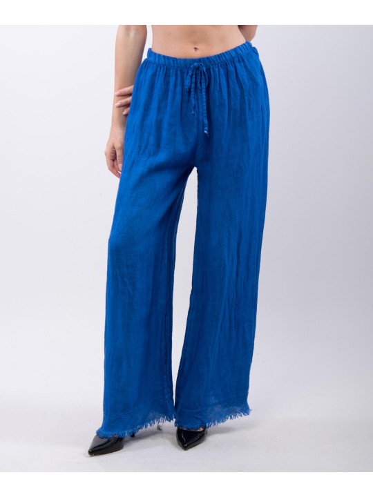 Pantalone palazzo con frange sotto in lino