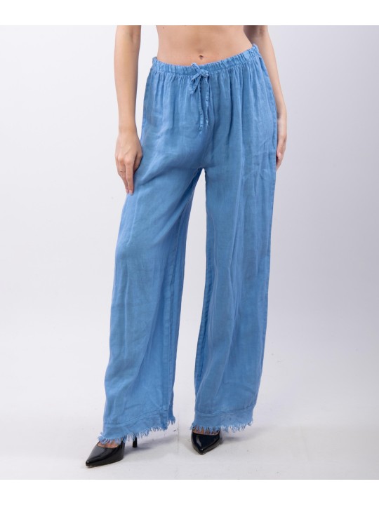 Pantalone palazzo con frange sotto in lino