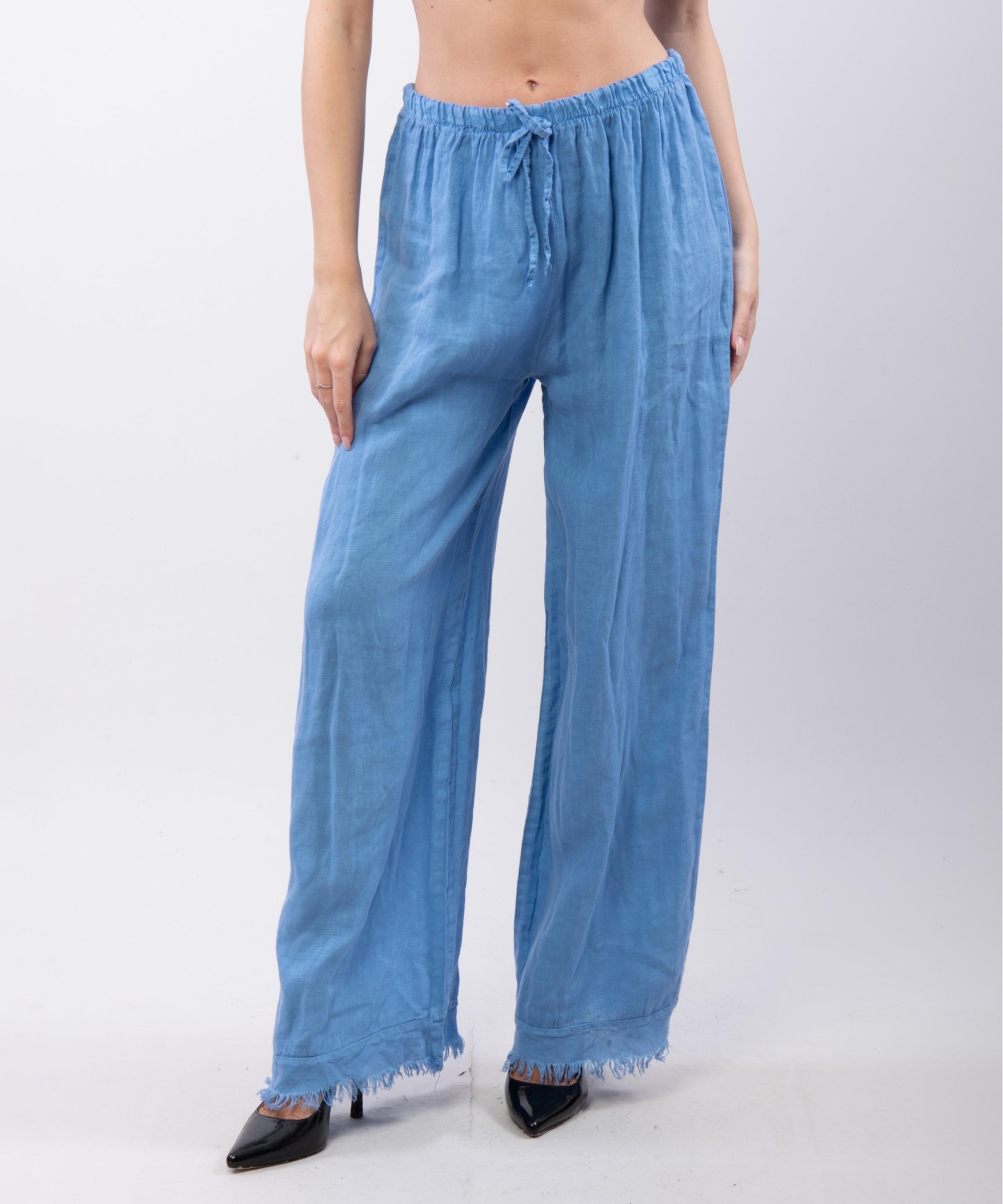 Pantalone palazzo con frange sotto in lino