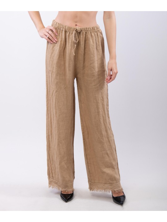 Pantalone palazzo con frange sotto in lino