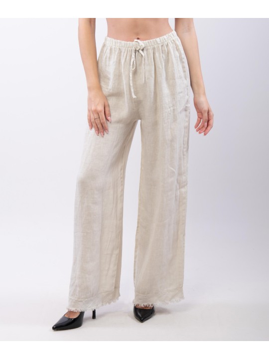 Pantalone palazzo con frange sotto in lino
