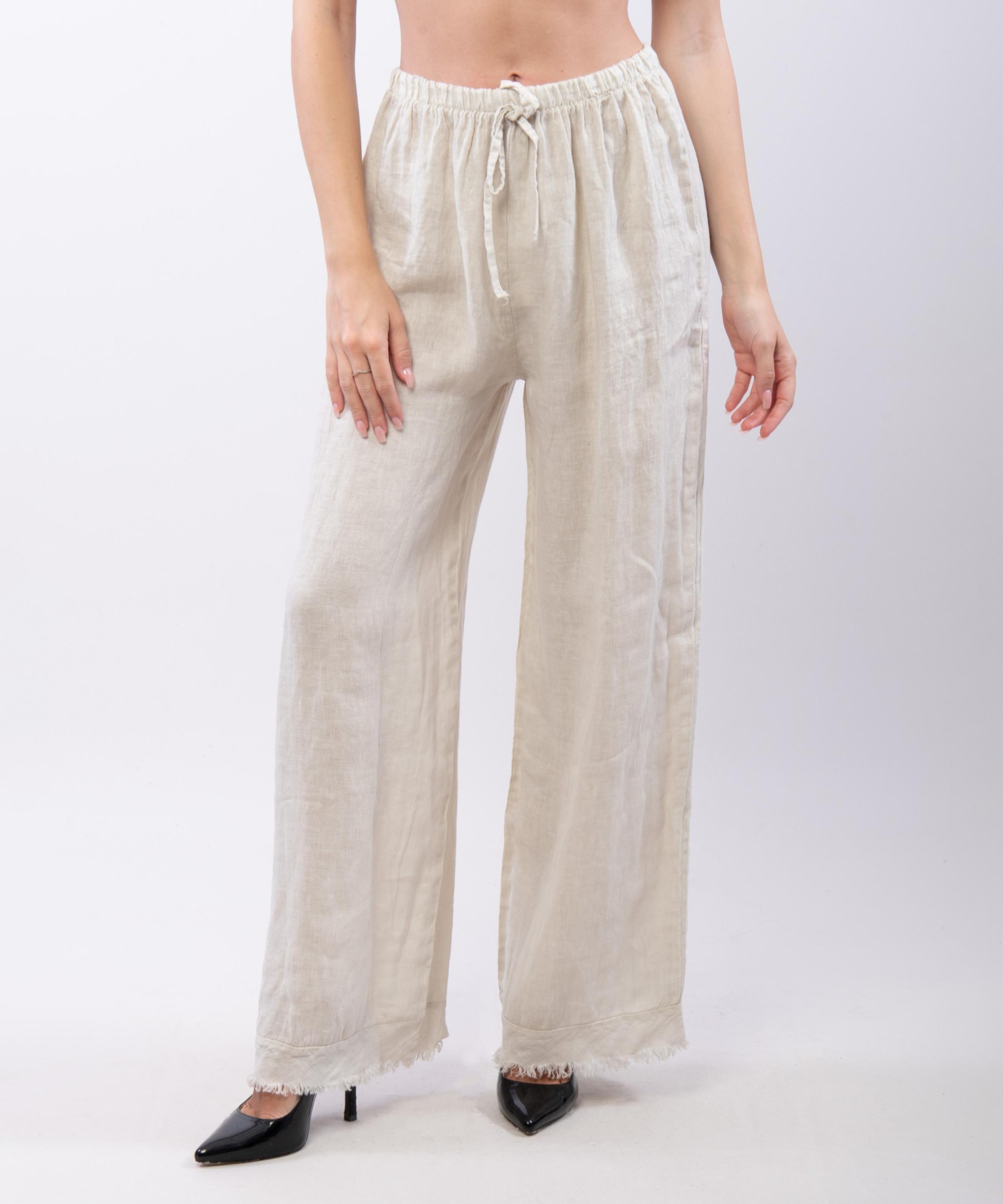 Pantalone palazzo con frange sotto in lino
