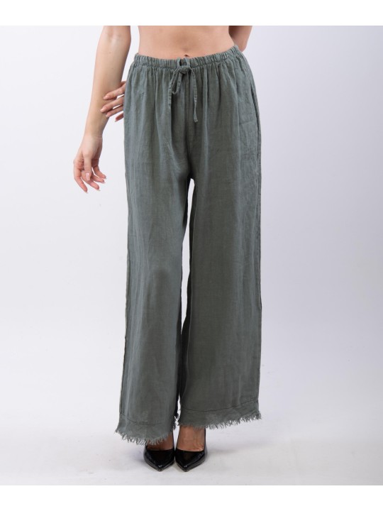 Pantalone palazzo con frange sotto in lino