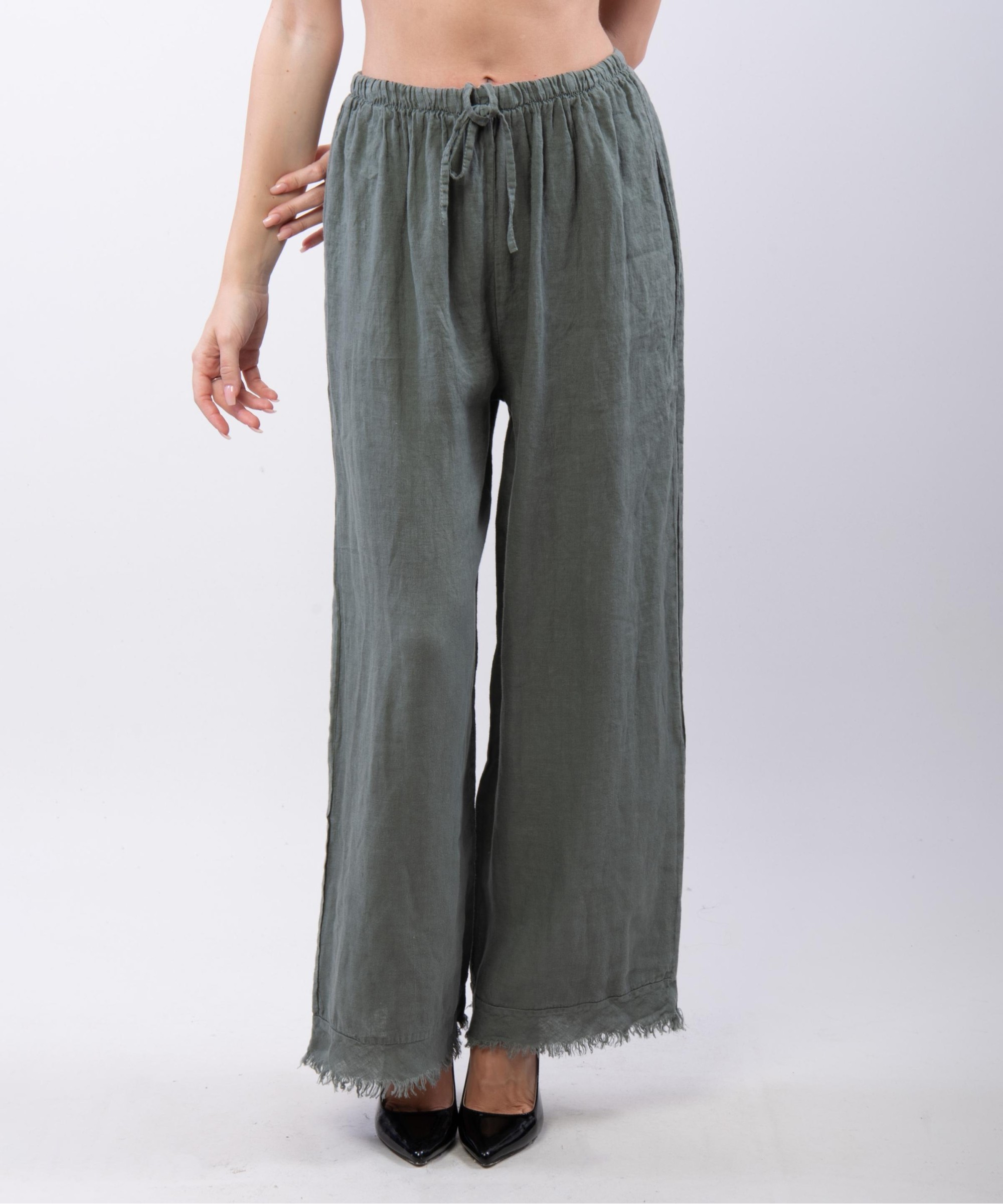 Pantalone palazzo con frange sotto in lino