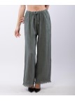 Pantalone palazzo con frange sotto in lino