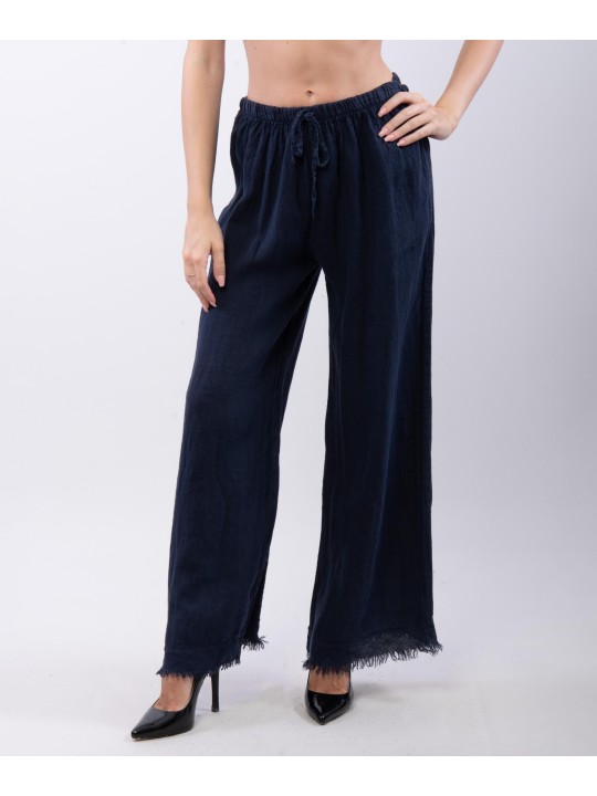 Pantalone palazzo con frange sotto in lino