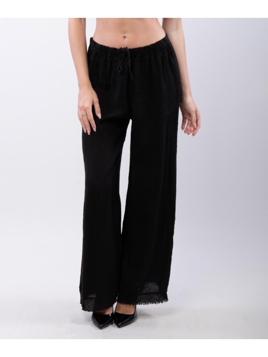 Pantalone palazzo con frange sotto in lino
