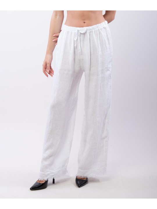 Pantalone palazzo con frange sotto in lino
