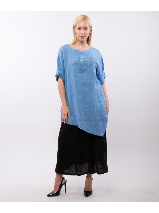 Top Lino Oversize con Ricamo
