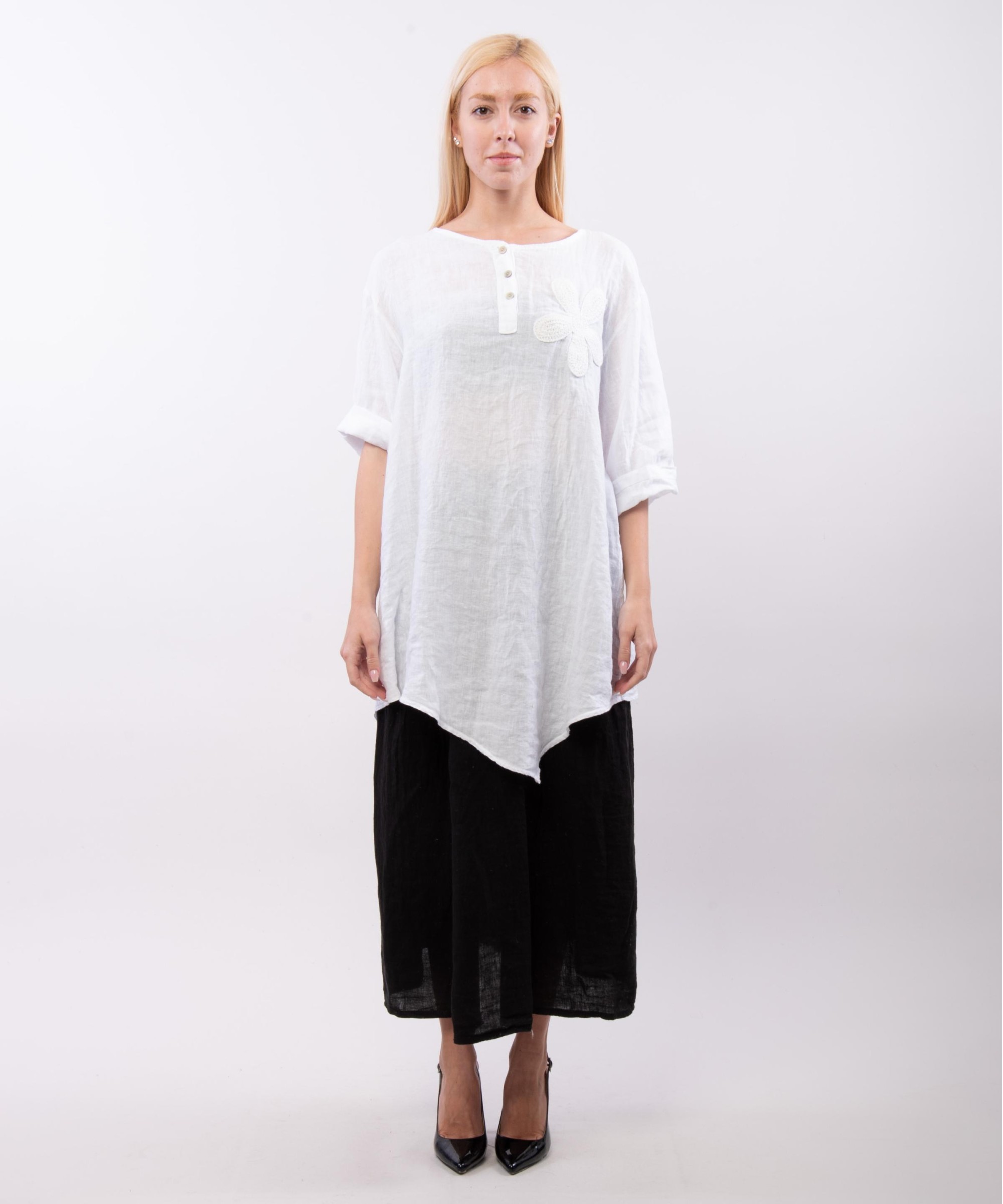 Top Lino Oversize con Ricamo