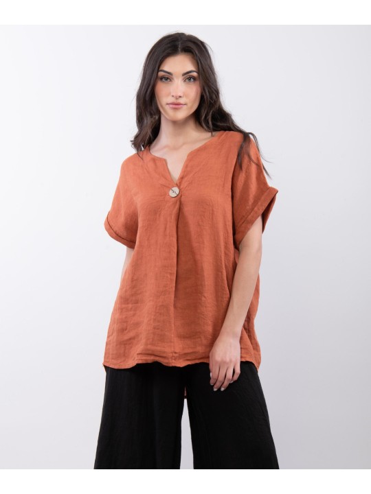 Top Lino V con Bottone