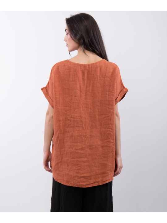 Top Lino V con Bottone