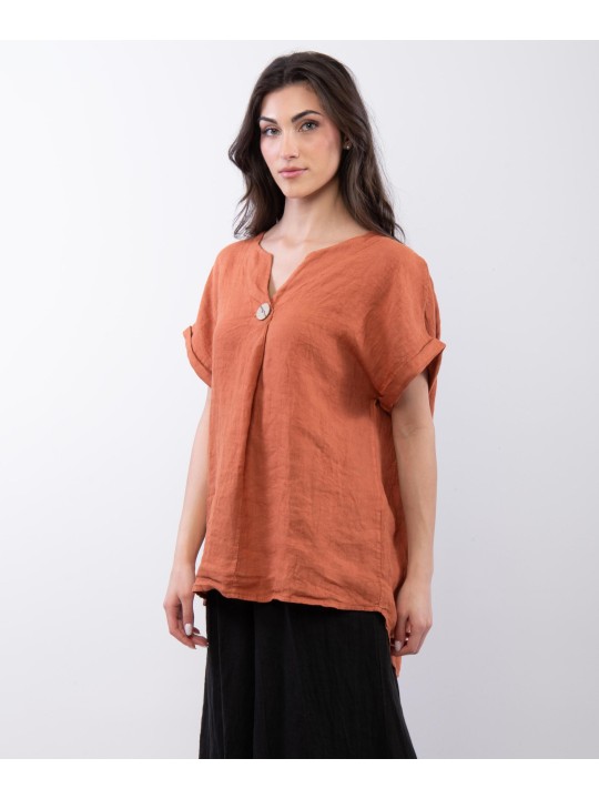 Top Lino V con Bottone