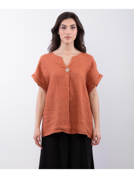 Top Lino V con Bottone
