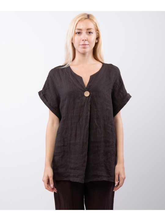 Top Lino V con Bottone