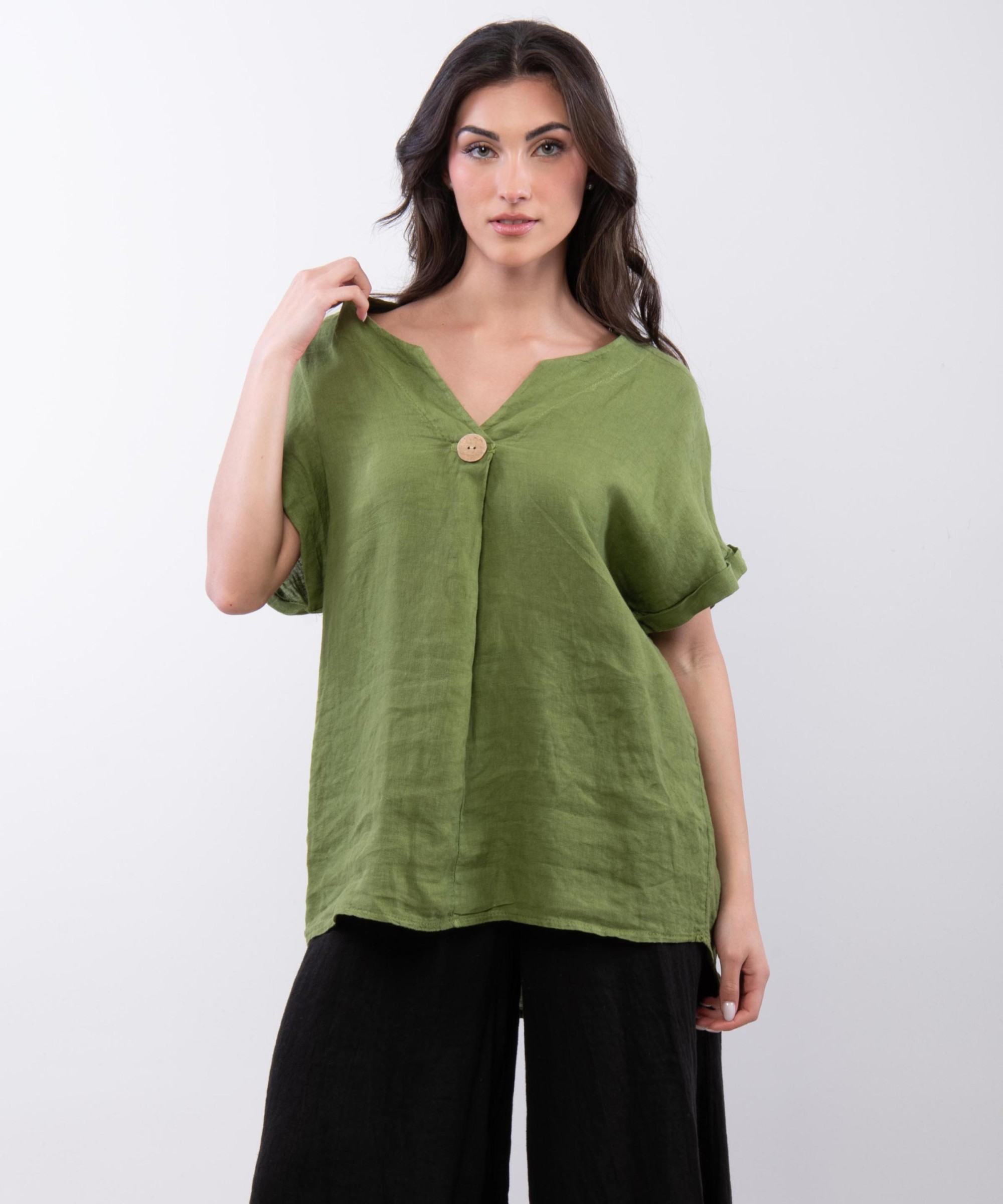 Top Lino V con Bottone
