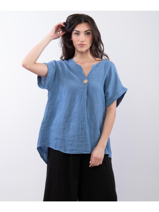 Top Lino V con Bottone