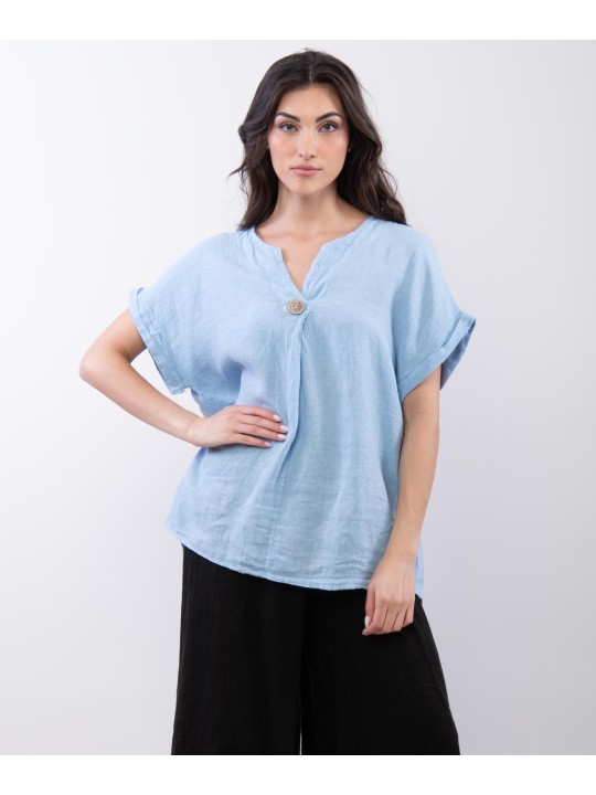 Top Lino V con Bottone