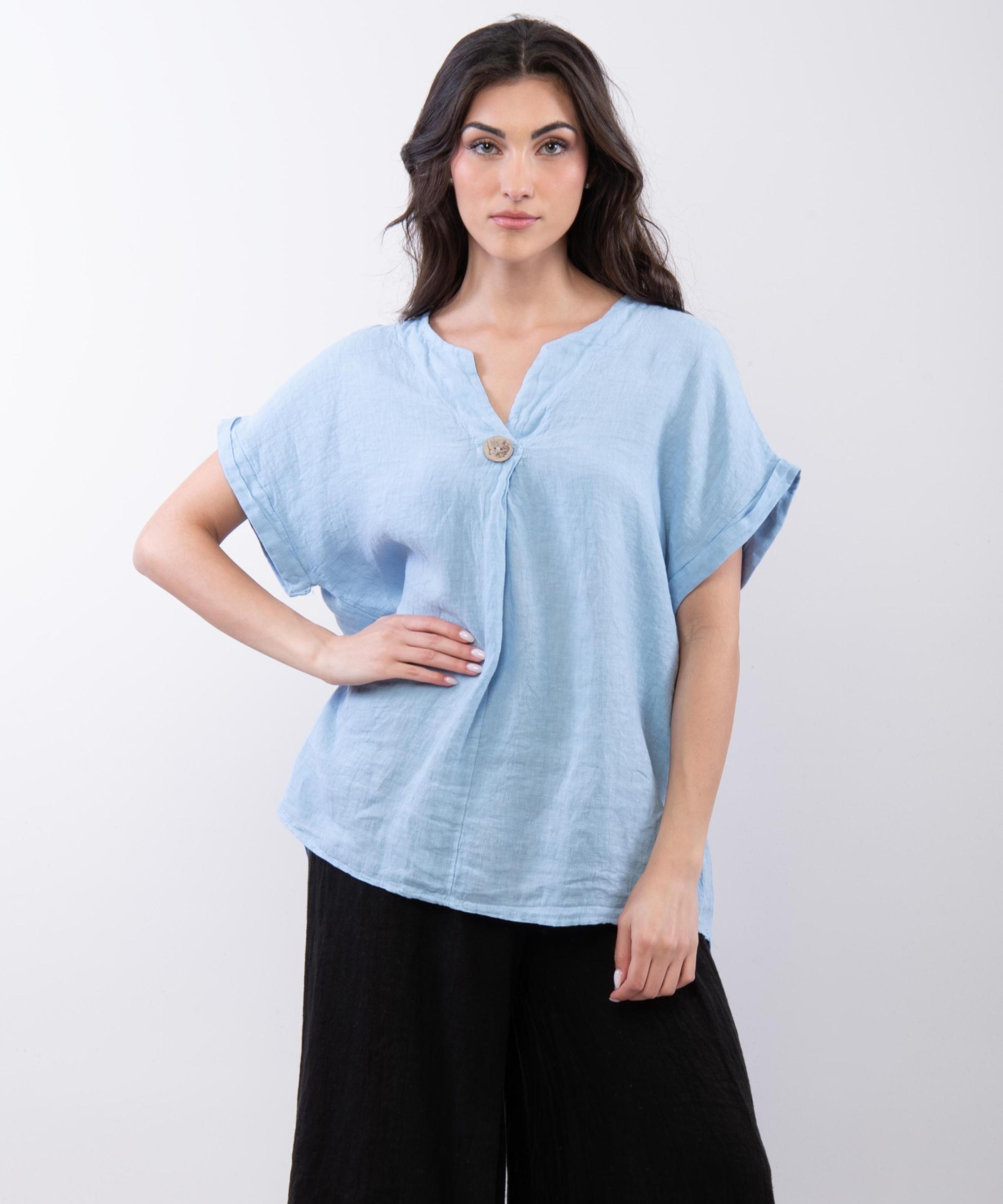 Top Lino V con Bottone