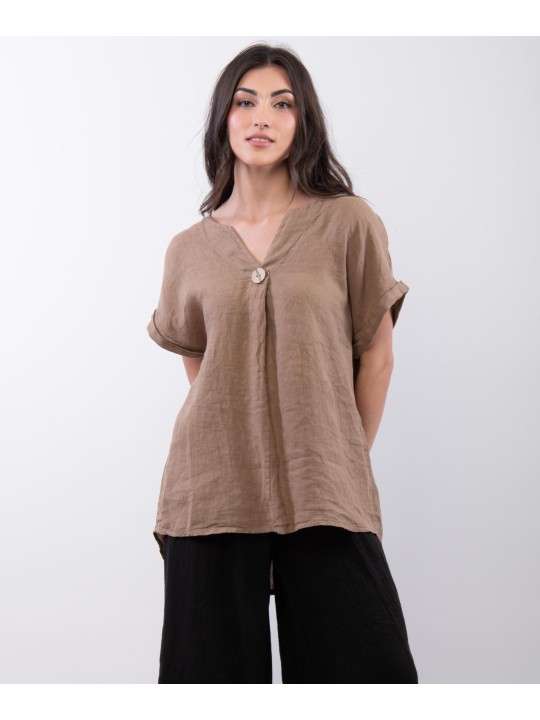 Top Lino V con Bottone