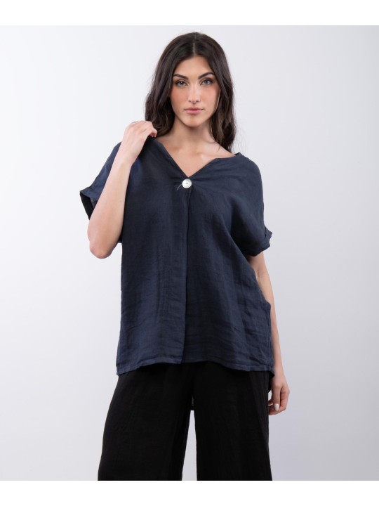 Top Lino V con Bottone