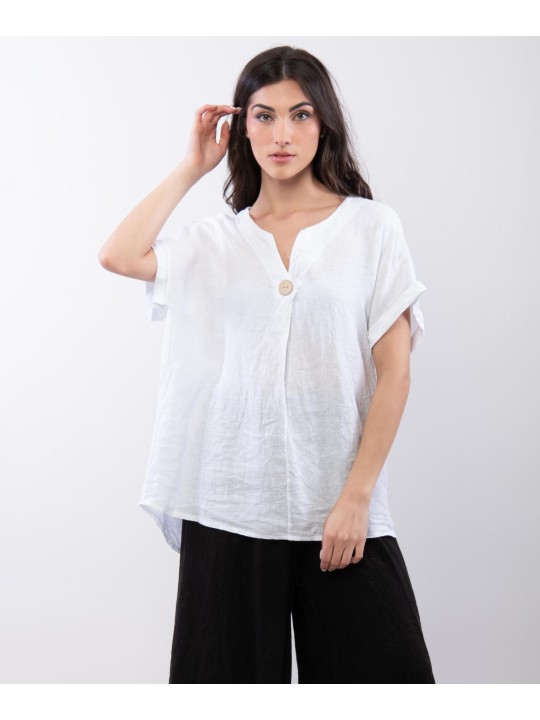 Top Lino V con Bottone