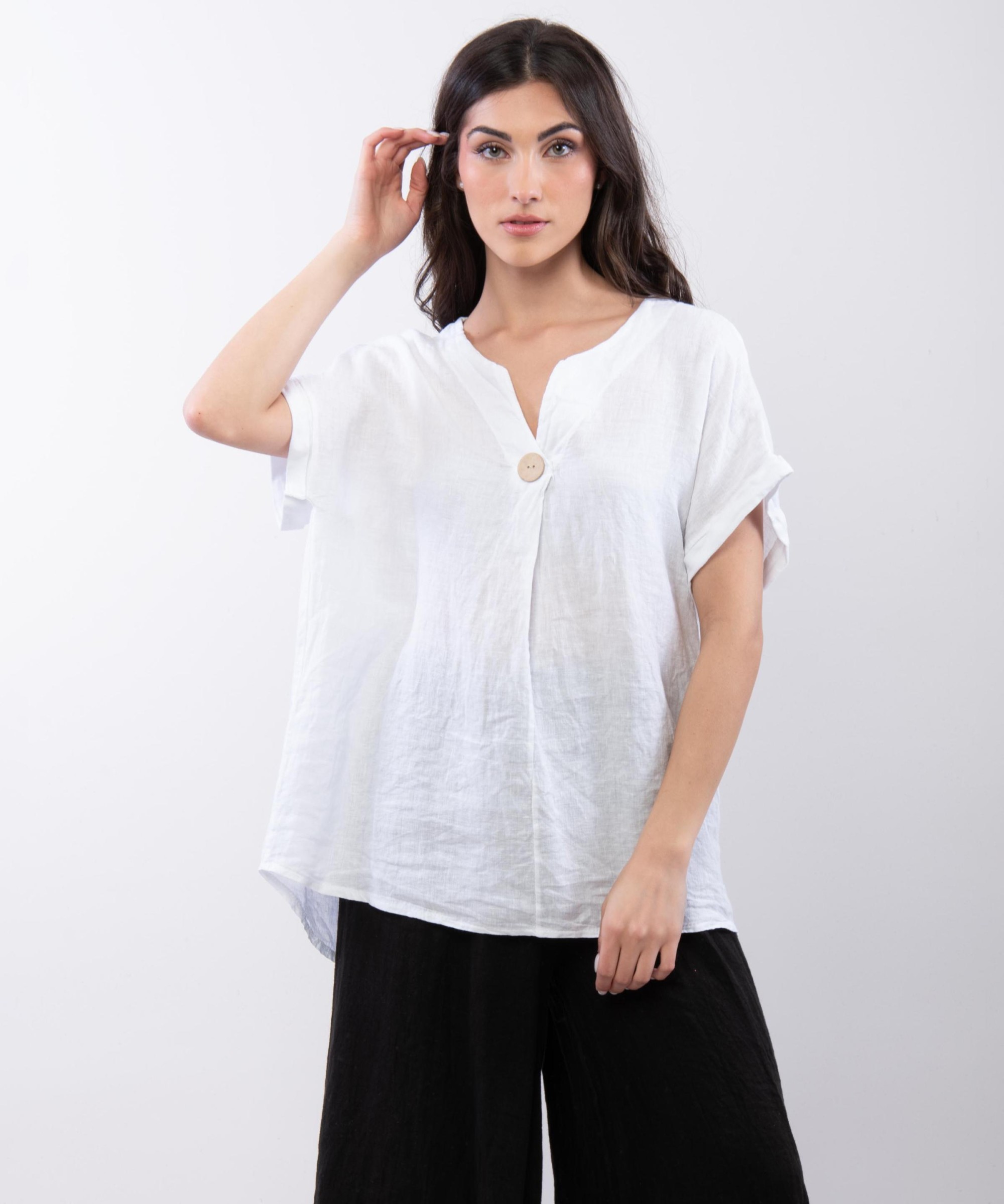 Top Lino V con Bottone