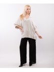 Blusa Lino Oversize V con Bottoni Orlo decorativi