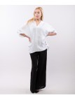 Blusa Lino Oversize V con Bottoni Orlo decorativi