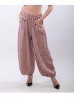 Pantalone a Palloncino Lino con Bottoni su Tasche