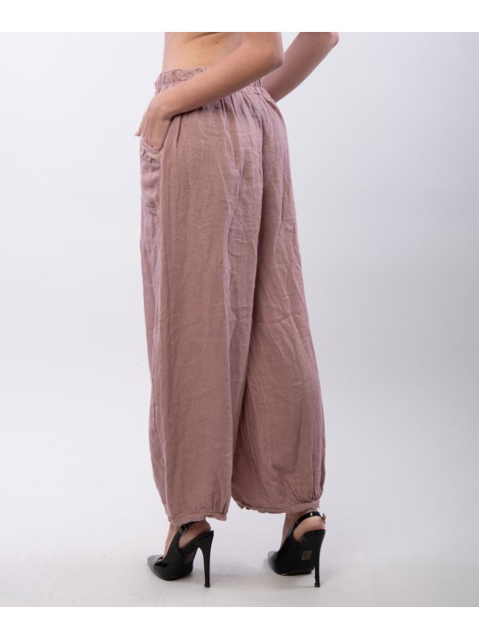 Pantalone a Palloncino Lino con Bottoni su Tasche