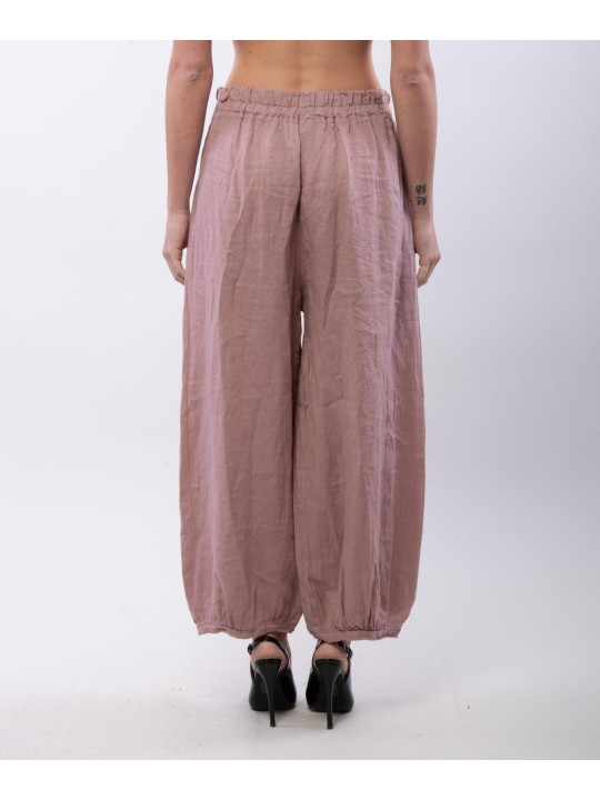 Pantalone a Palloncino Lino con Bottoni su Tasche