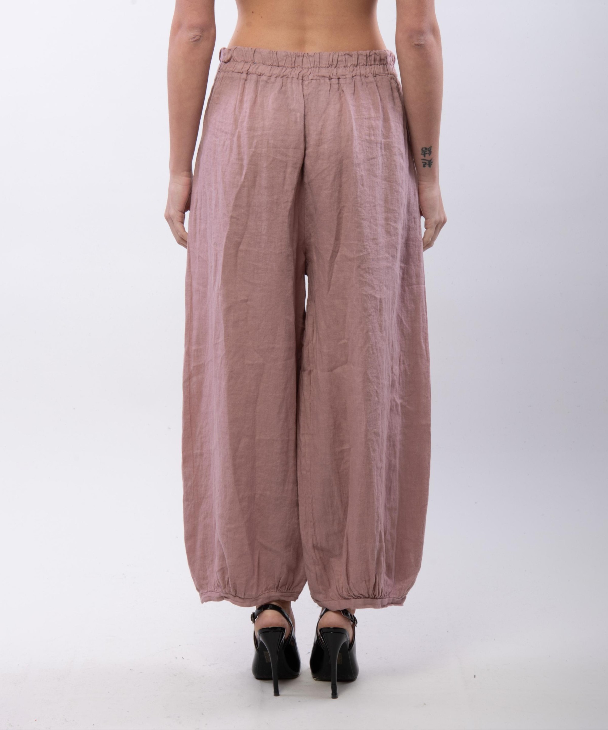 Pantalone a Palloncino Lino con Bottoni su Tasche