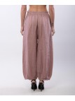 Pantalone a Palloncino Lino con Bottoni su Tasche