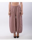 Pantalone a Palloncino Lino con Bottoni su Tasche