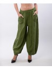 Pantalone a Palloncino Lino con Bottoni su Tasche