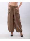 Pantalone a Palloncino Lino con Bottoni su Tasche