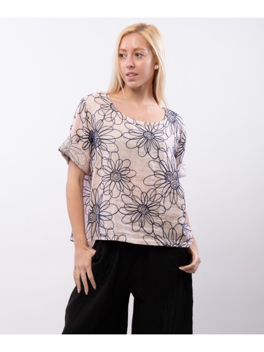 Maglia con ricamo filo blu