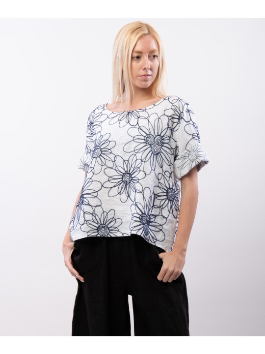 Maglia con ricamo filo blu