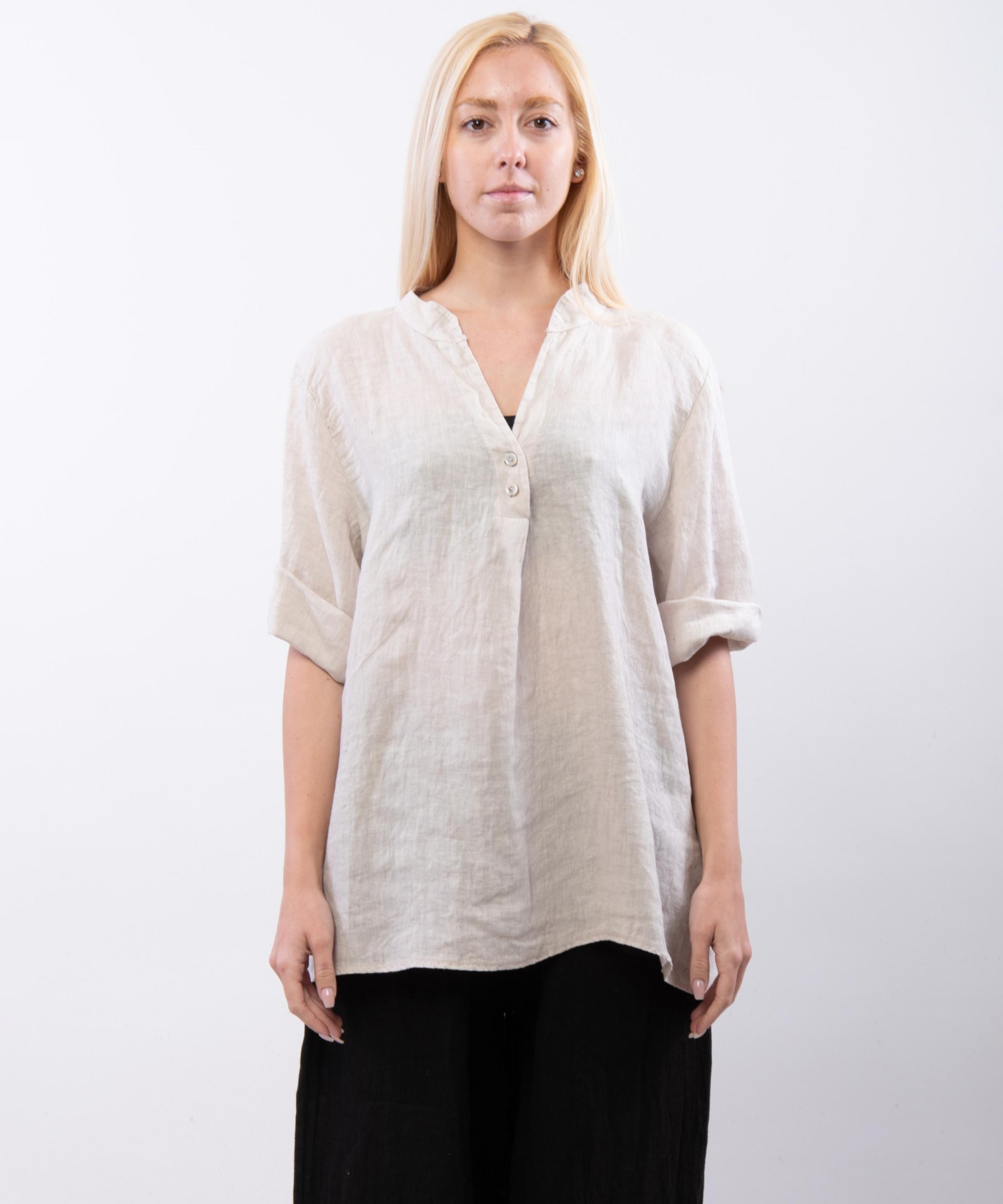 camicia collo alla coreana con due bottoni