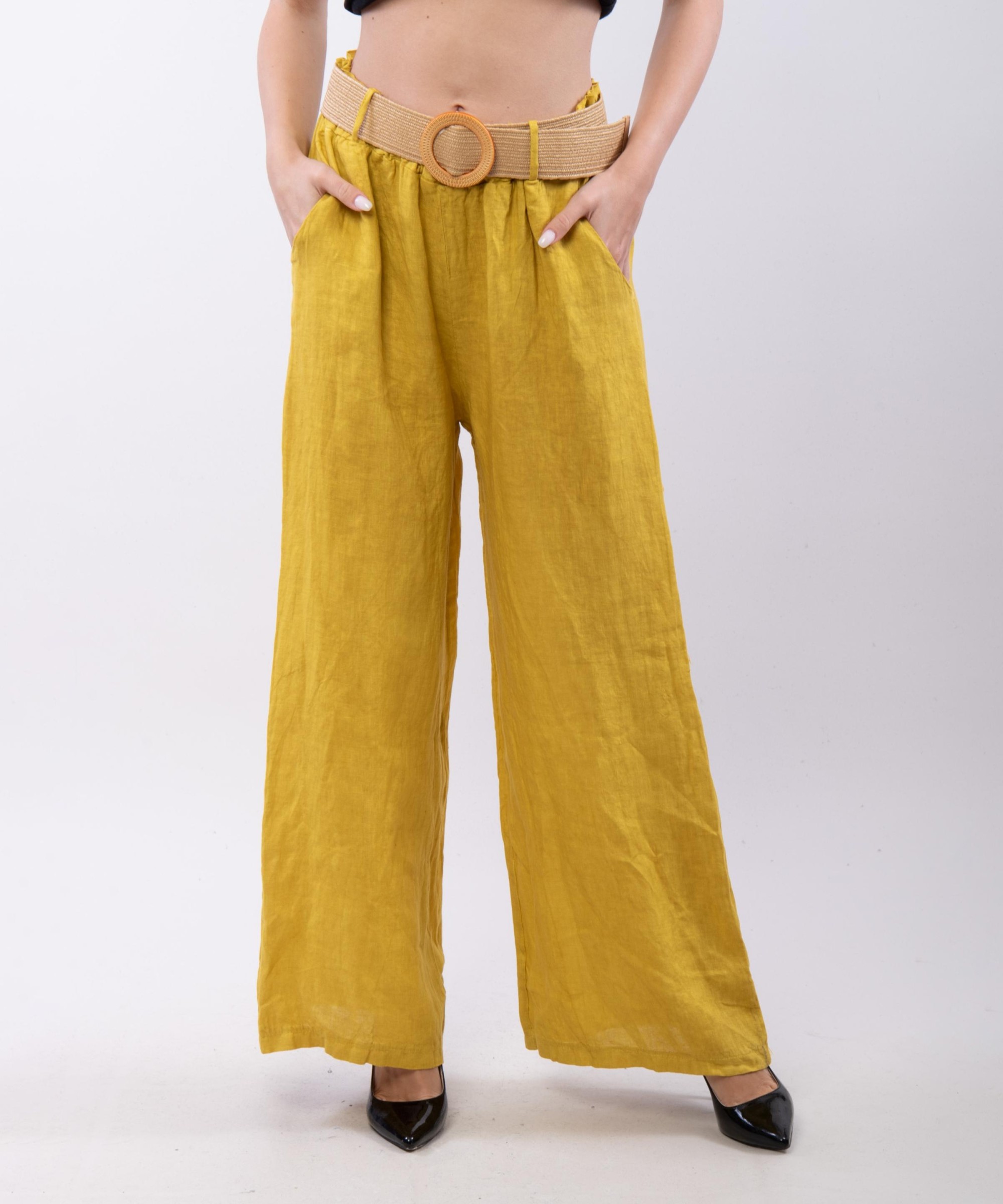 Pantalone Culotte Lino con Cintura