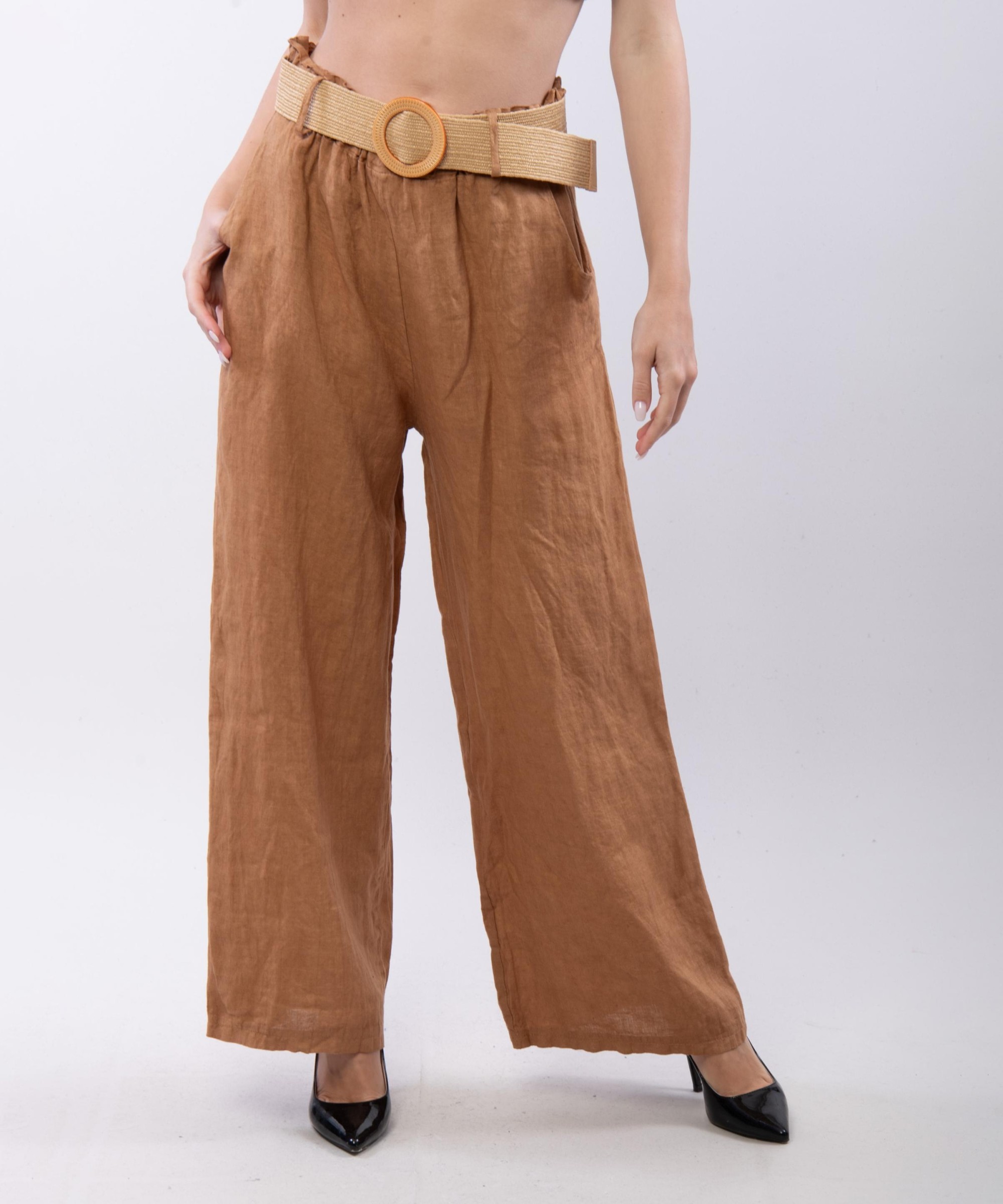 Pantalone Culotte Lino con Cintura