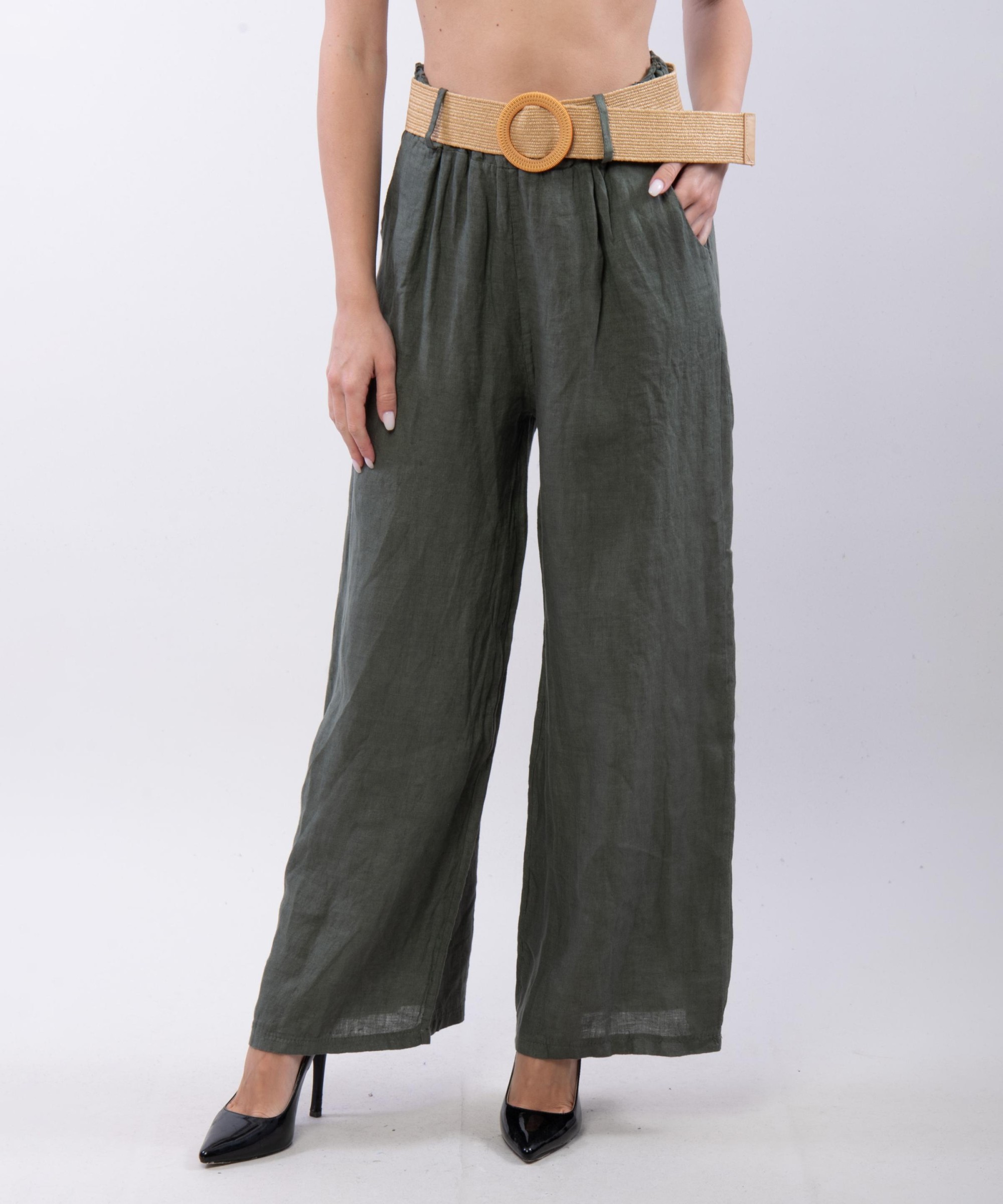 Pantalone Culotte Lino con Cintura