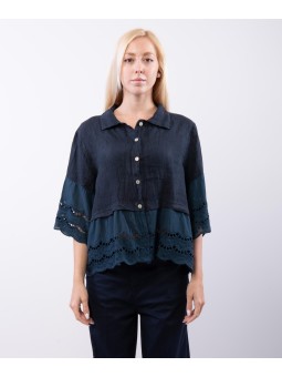 Camicia Lino con Orlo Ricamato
