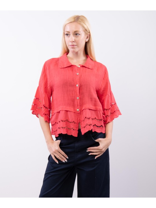 Camicia Lino con Orlo Ricamato