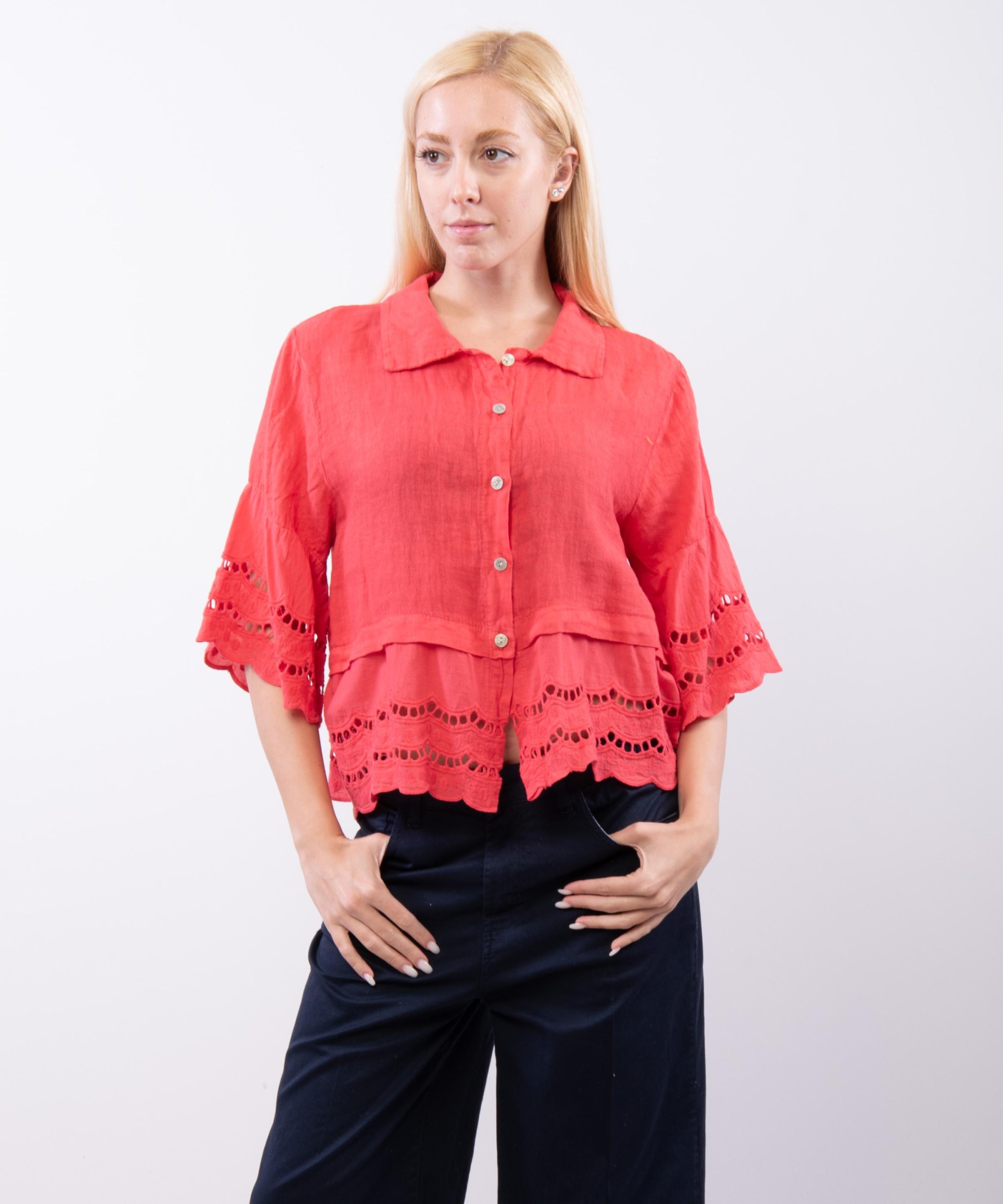 Camicia Lino con Orlo Ricamato