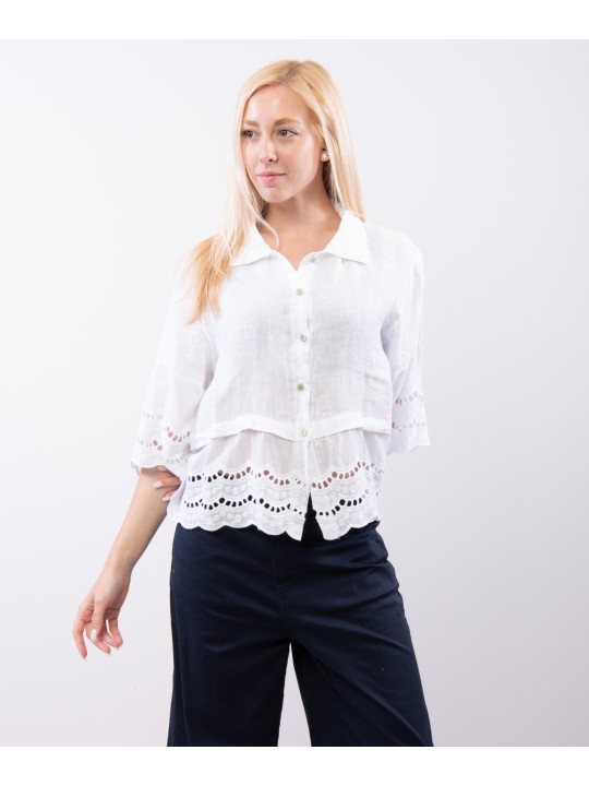 Camicia Lino con Orlo Ricamato